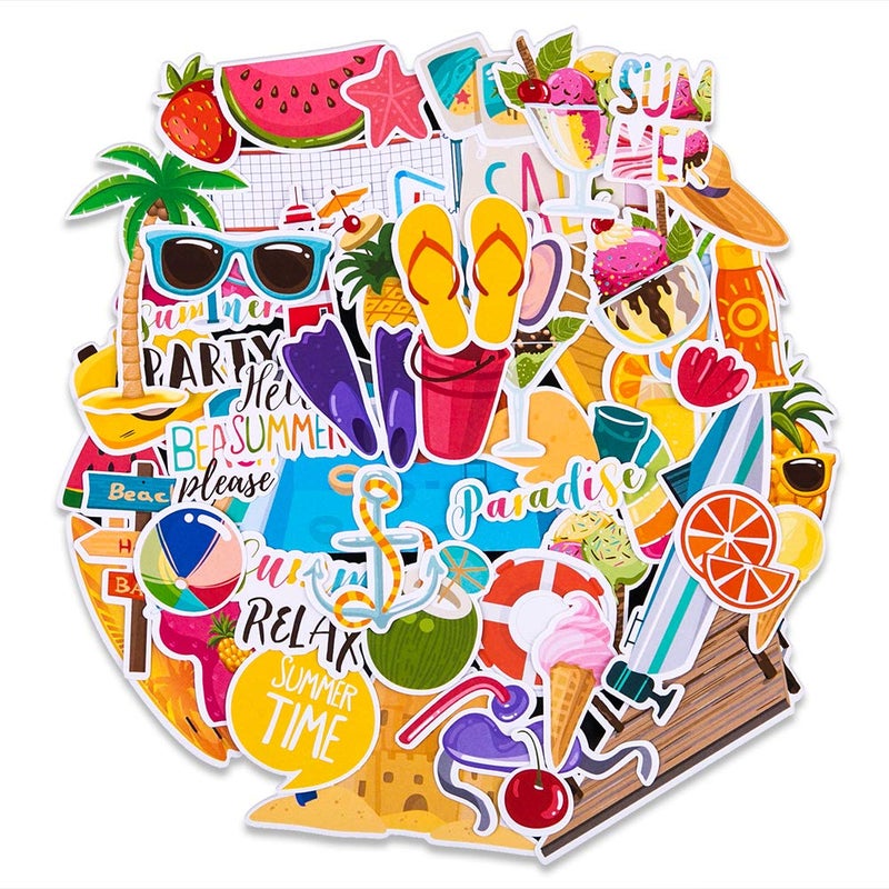 FaCraft Summer Party Scrapbook Stickers,50pcs Summer Scrapbooking Sticker Sticker Decal for Teens Planners and Journals, Beach Stickers Summer Stickers for Scrapbooking, Vacation Stickers - Image 1